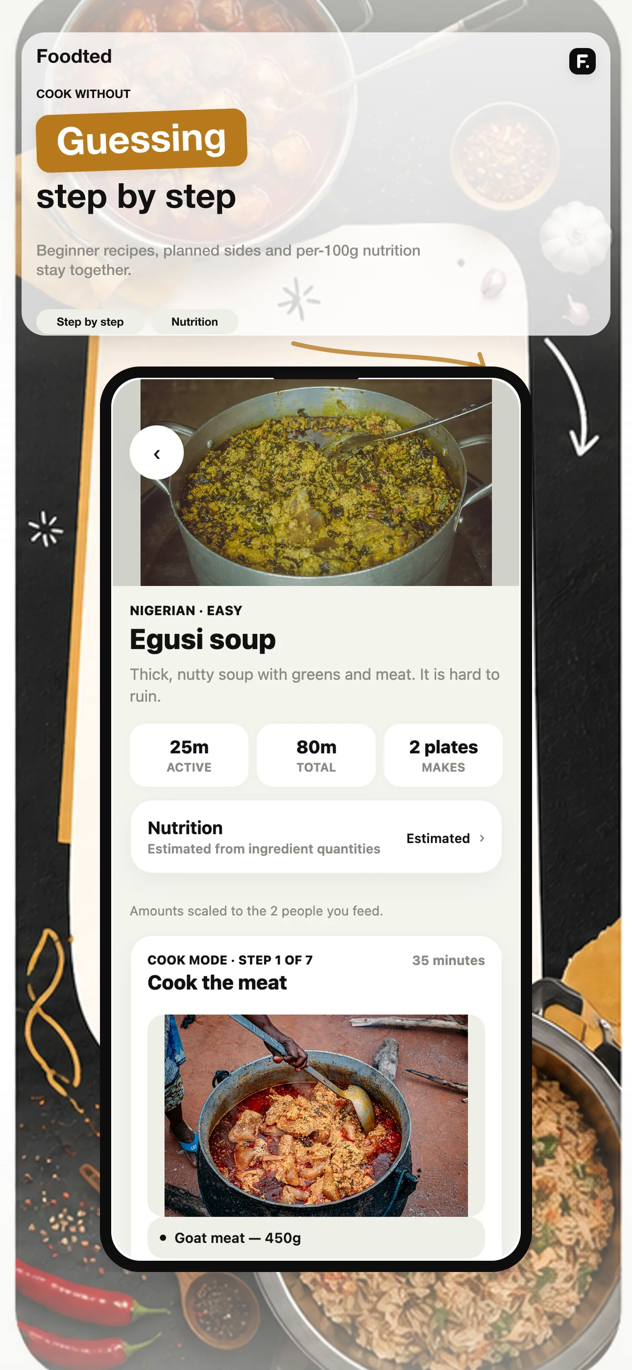 Foodted recipe page showing clear cooking steps and nutrition